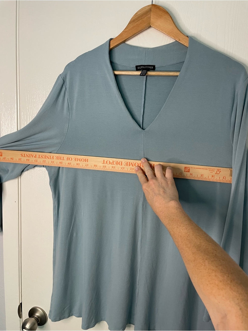 Eileen Fisher XL Soft Blue V-Neck Jersey Tunic Top - Picture 6 of 8